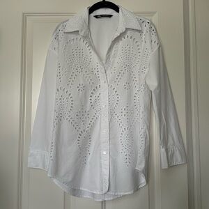 Zara  White Cut-Out Embroidery Shirt
